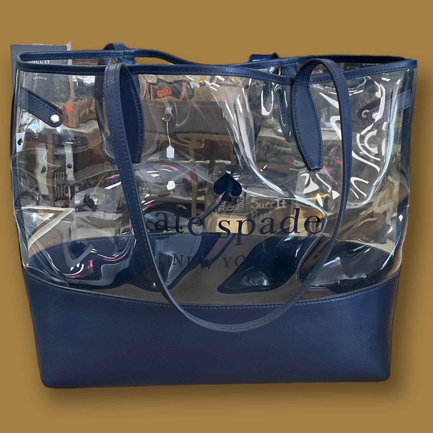 RESALE Kate Spade New York Clear Tote Bag With Removable Inner Navy Blue Bag