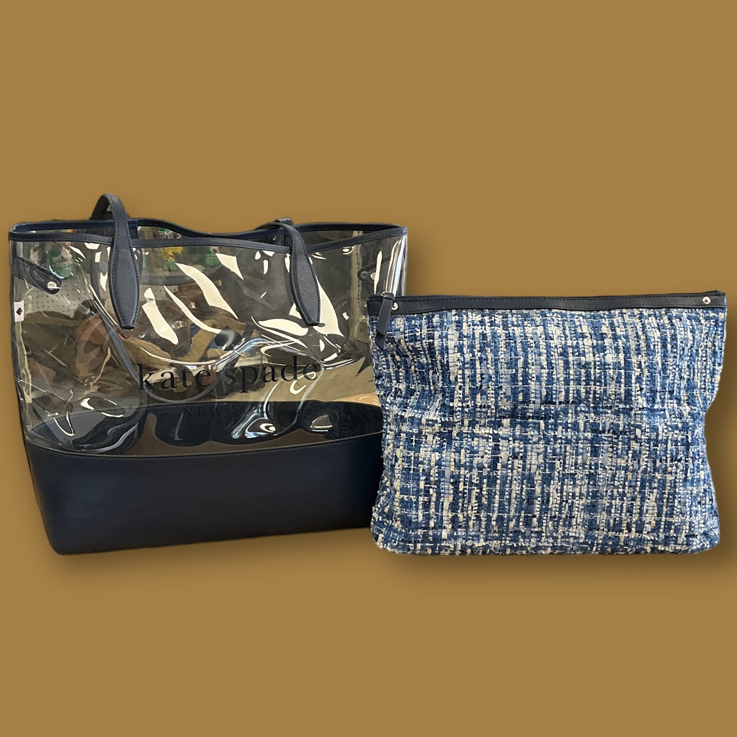 RESALE Kate Spade New York Clear Tote Bag With Removable Inner Navy Blue Bag