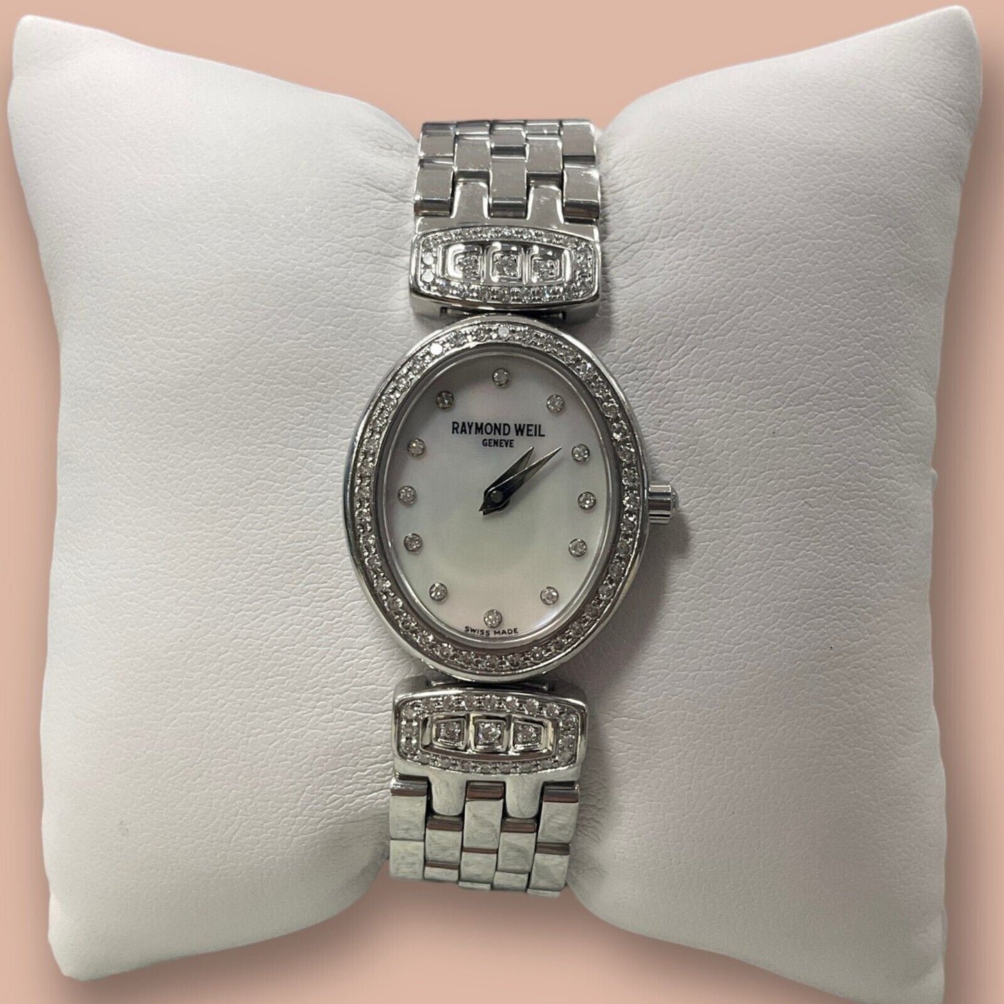 RESALE Raymond Weil Geneve Oval M.O.P. With Diamonds Stainless Steel 5891 Watch