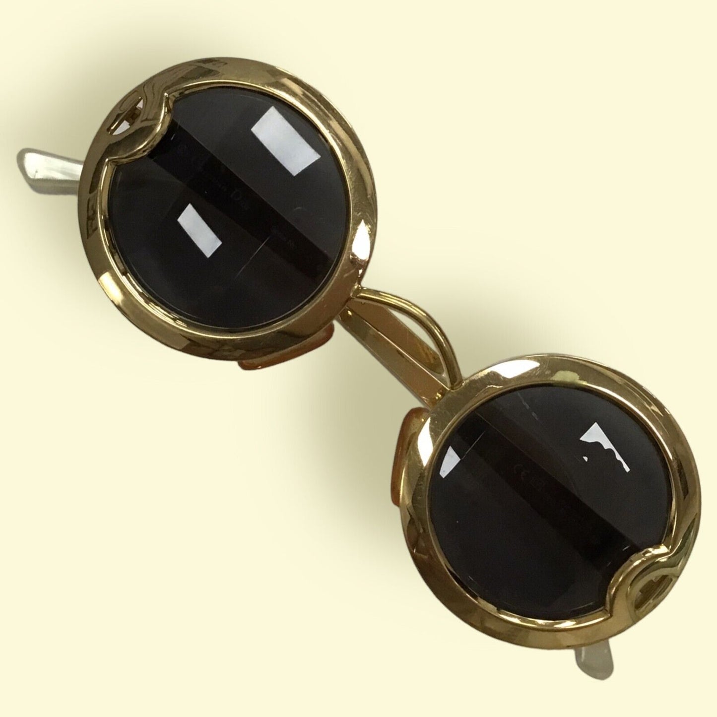 RESALE Christian Dior Rare Gold Plated Round With Mother Of Pearl Inlay Sunglasses