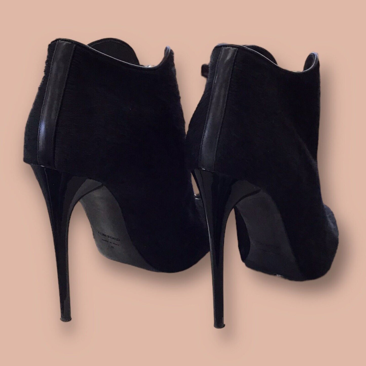 RESALE Size 41/9.5 Tom Ford Black Calf Hair Peep Toe Zip Booties W/ Original Box; $1390