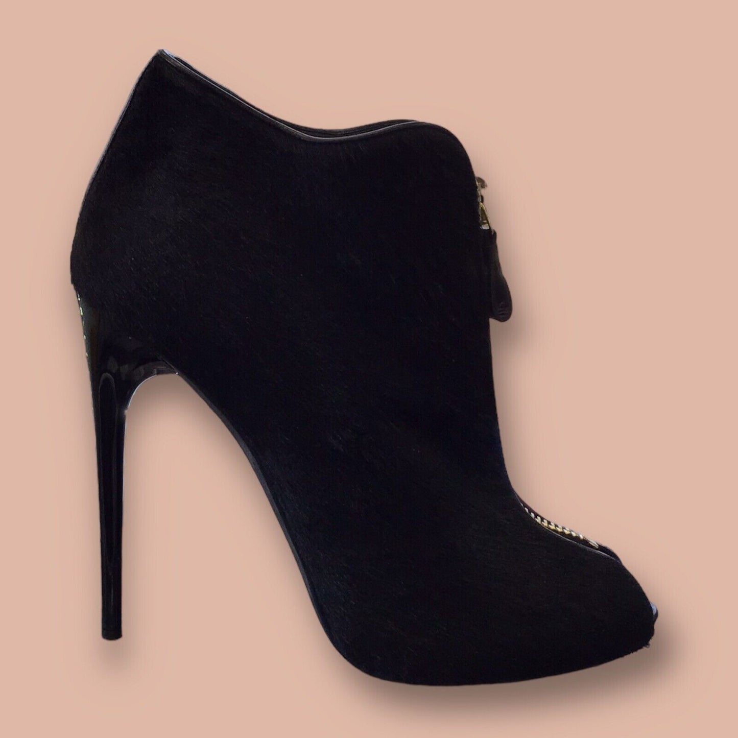 RESALE Size 41/9.5 Tom Ford Black Calf Hair Peep Toe Zip Booties W/ Original Box; $1390