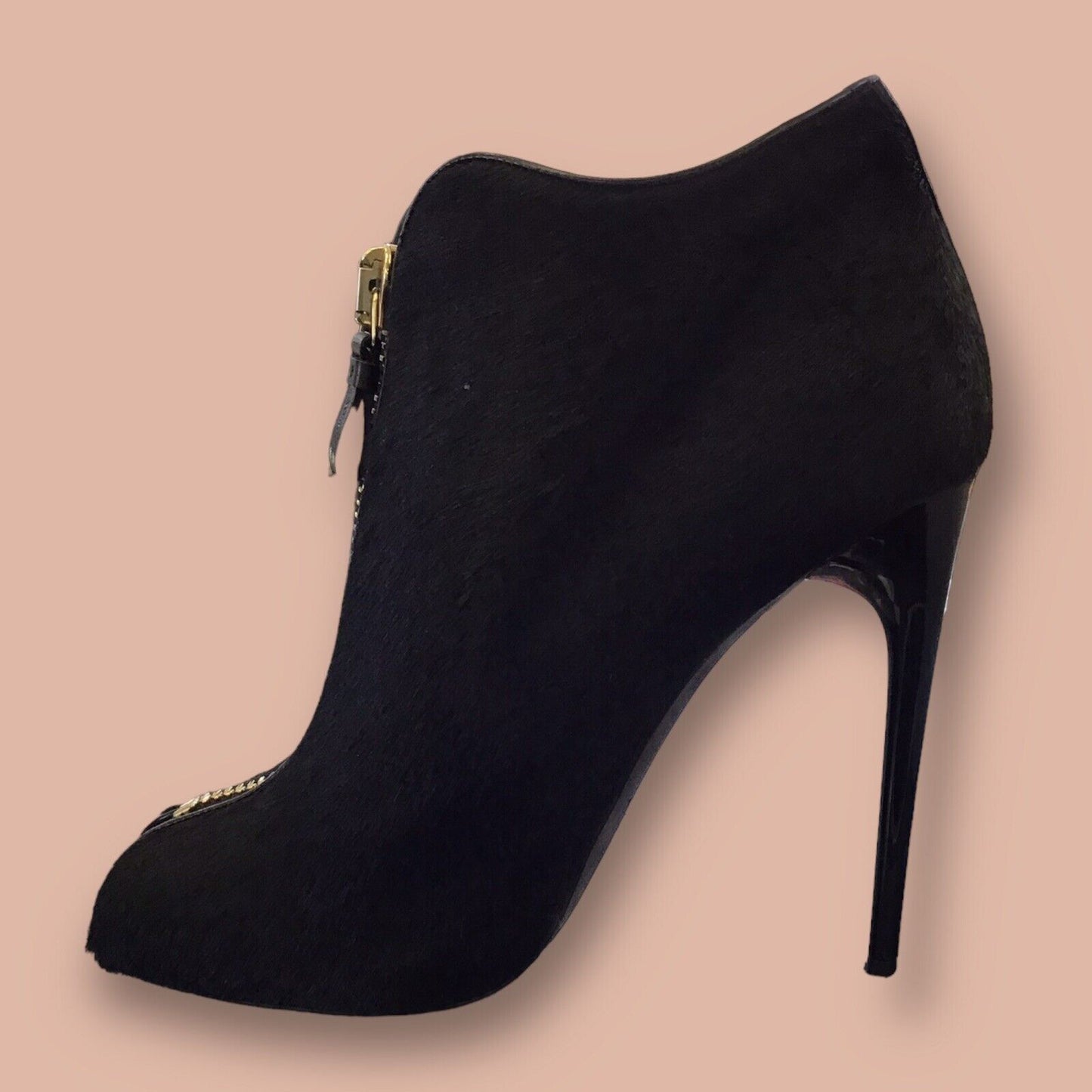 RESALE Size 41/9.5 Tom Ford Black Calf Hair Peep Toe Zip Booties W/ Original Box; $1390