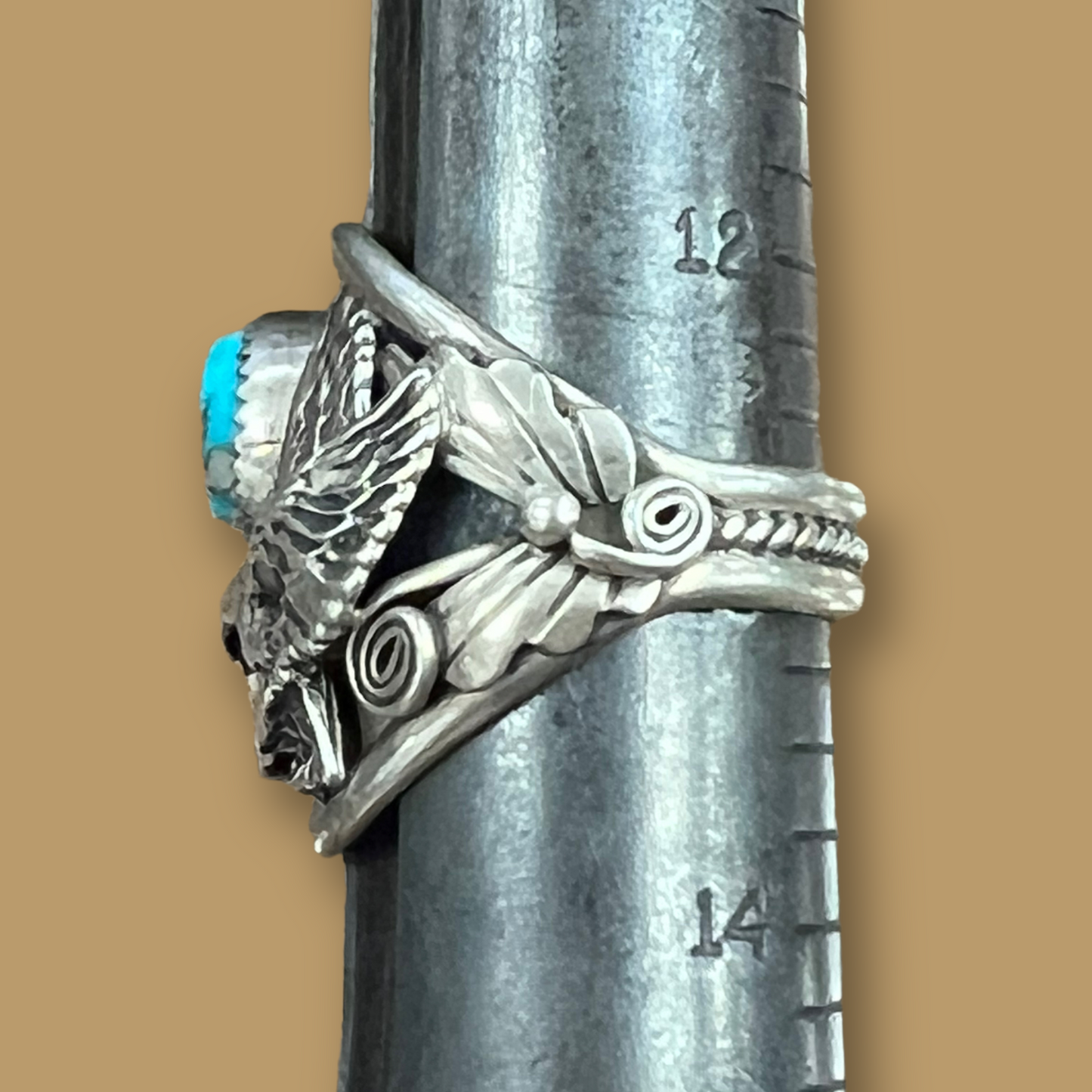 RESALE Large Sterling Silver Eagle Appliqué Ring with Coral and Turquoise
