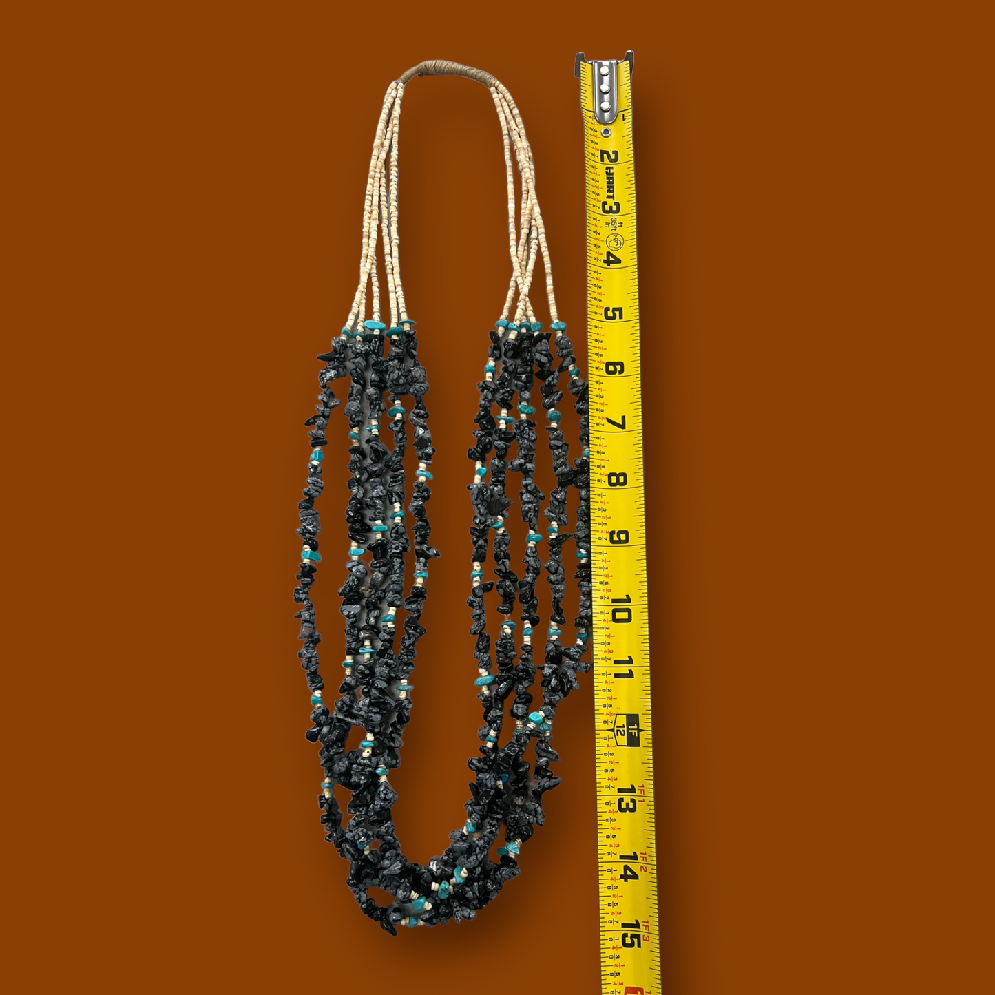 RESALE Five Strand Heishi, Obsidian, and Turquoise Native Necklace with Squaw Wrap