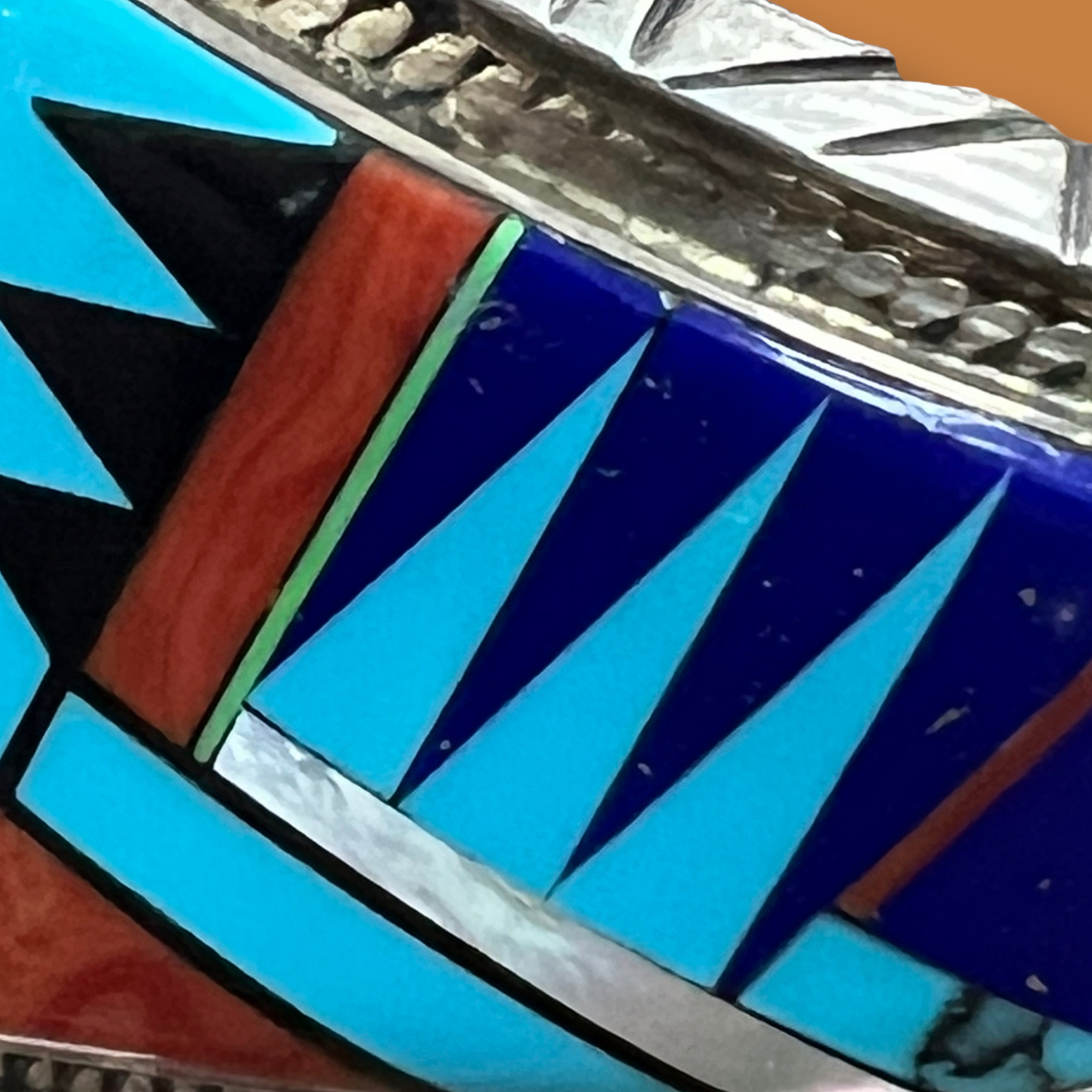 RESALE Large Half Inlay and Half Floral Appliqué Sterling Silver Cuff, Signed MB