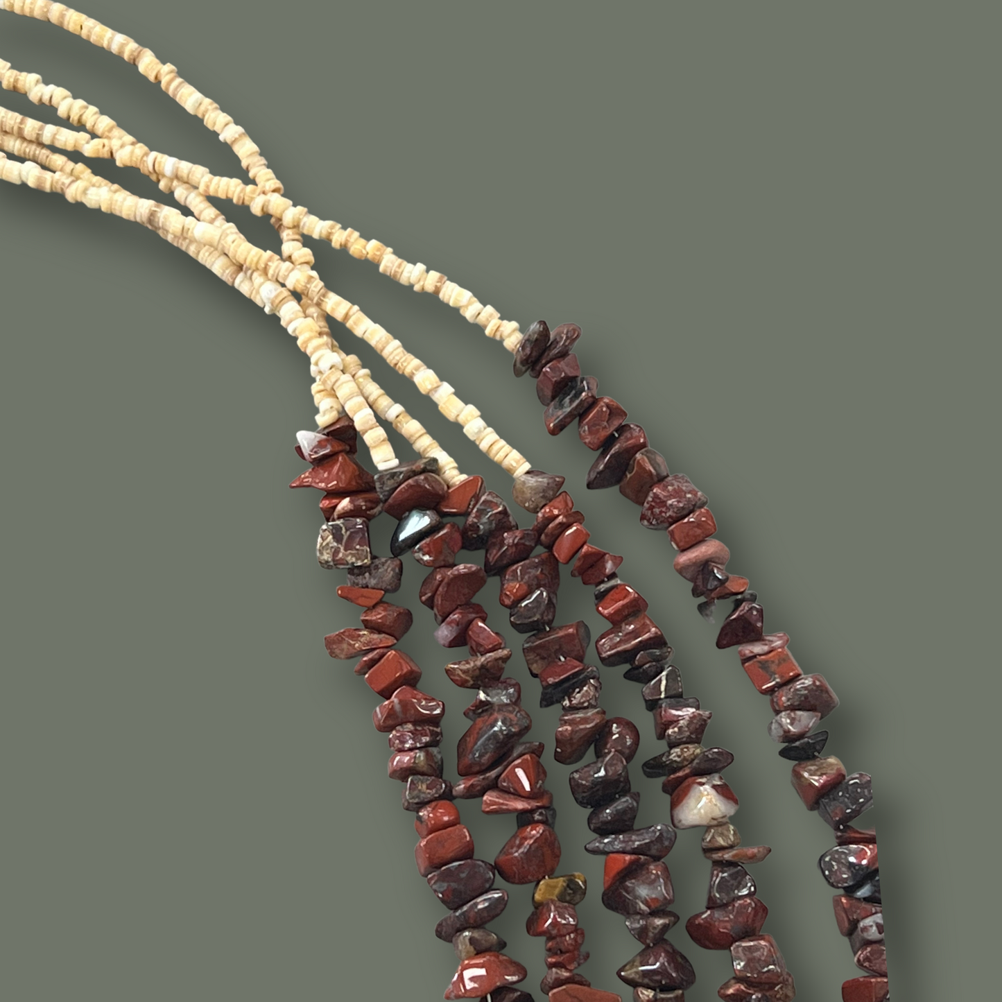 RESALE Five Strand Heishi and Red Jasper Native Necklace with Squaw Wrap