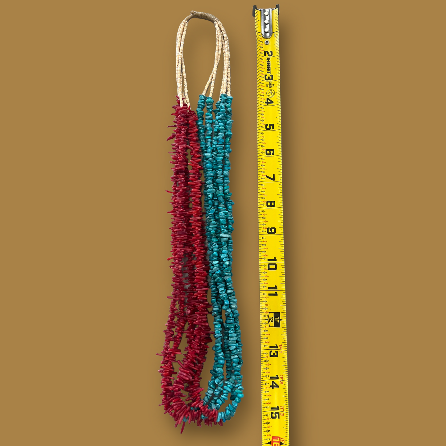 RESALE Five Strand Heishi and Half Coral Half Turquoise Native Necklace with Squaw Wrap
