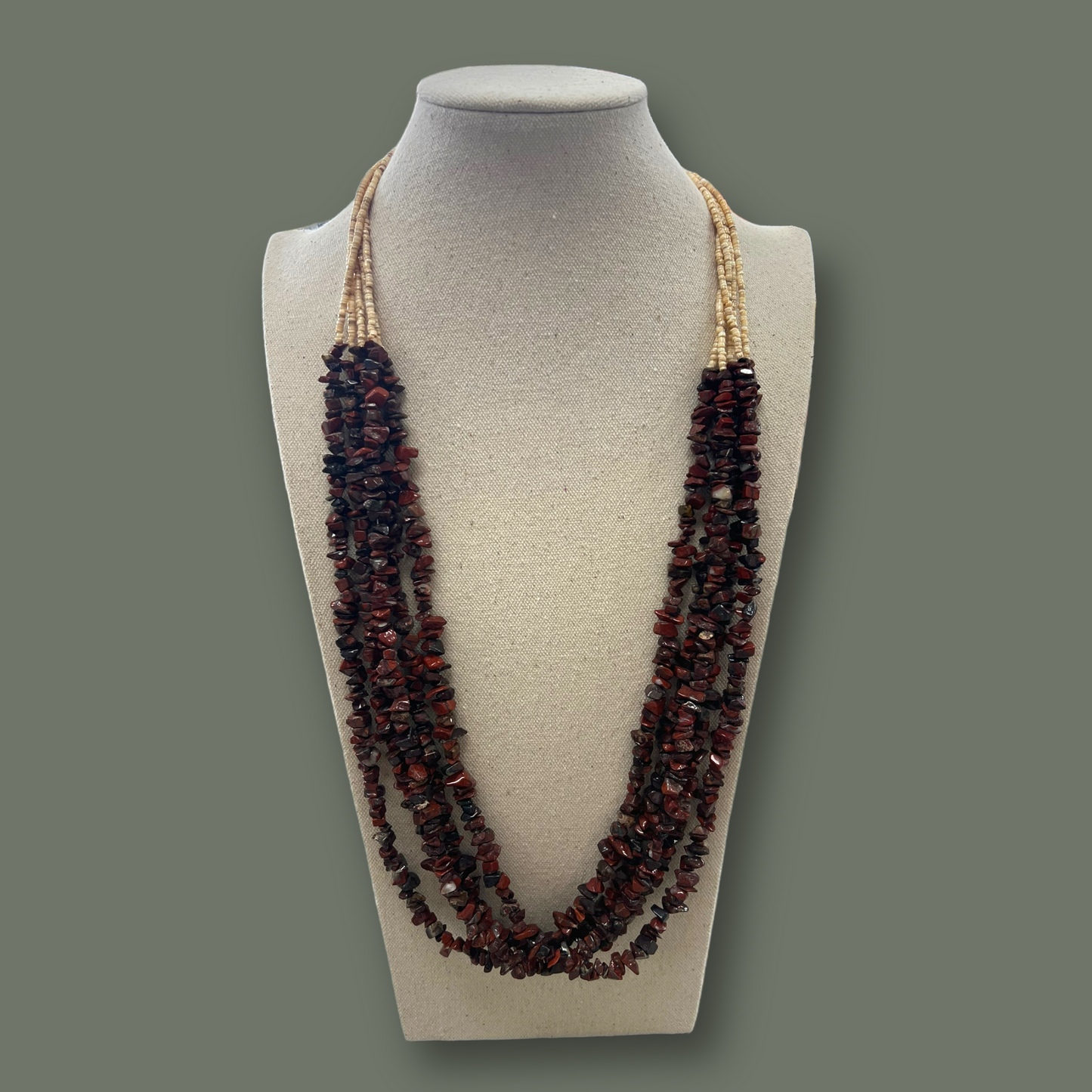 RESALE Five Strand Heishi and Red Jasper Native Necklace with Squaw Wrap