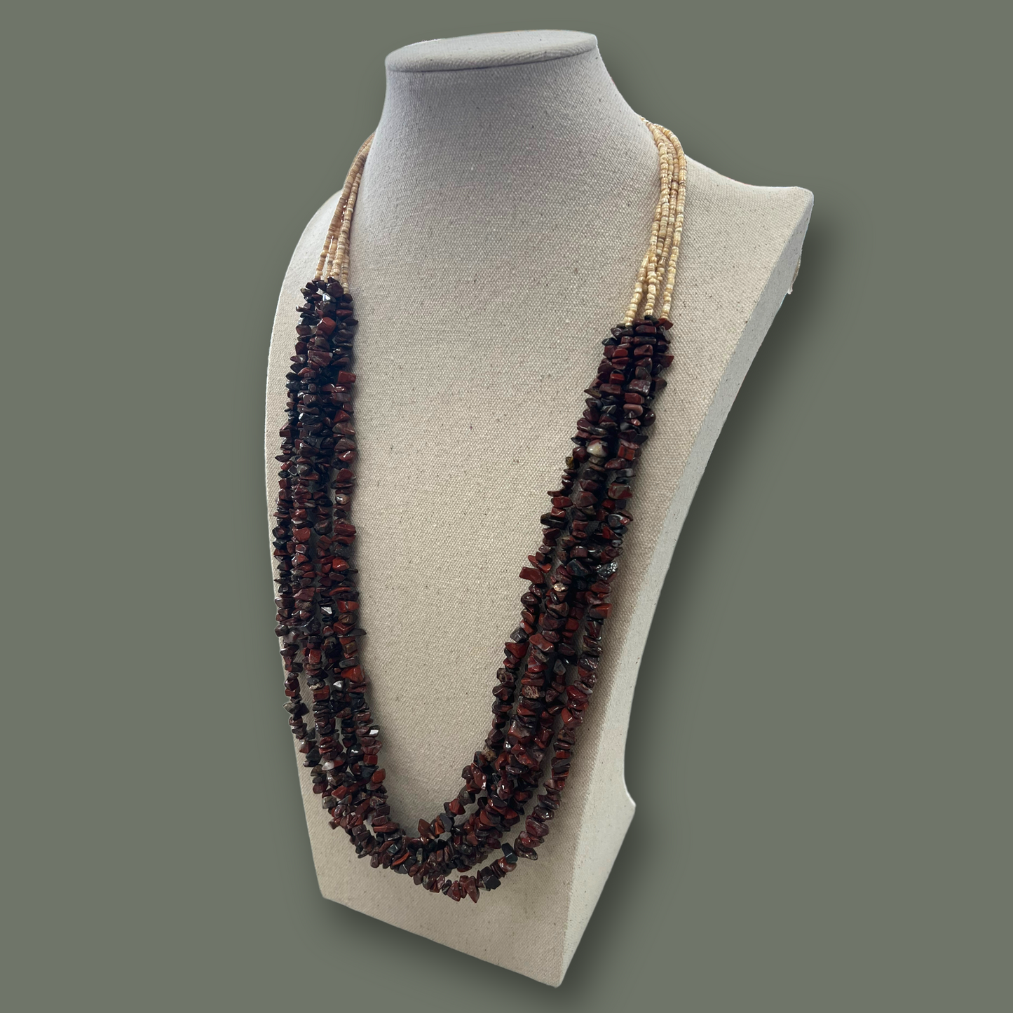 RESALE Five Strand Heishi and Red Jasper Native Necklace with Squaw Wrap