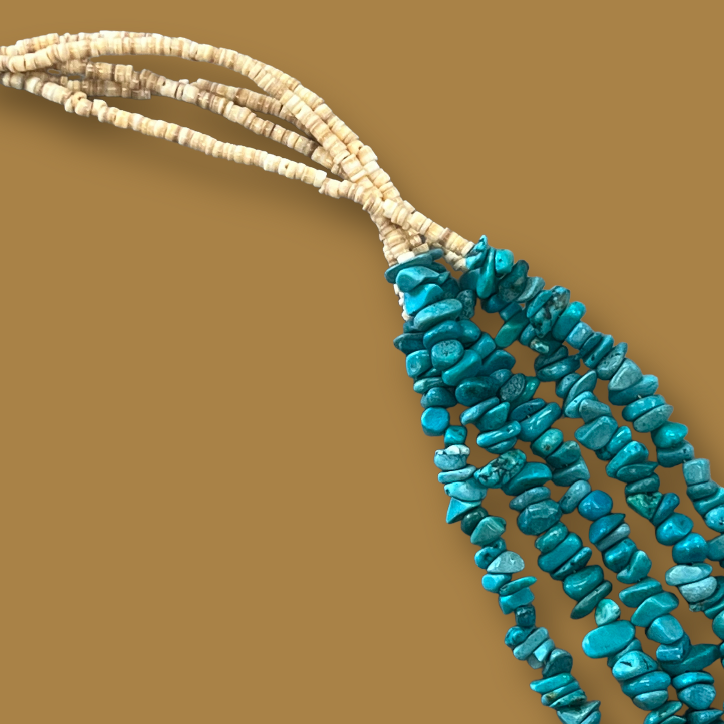 RESALE Five Strand Heishi and Half Coral Half Turquoise Native Necklace with Squaw Wrap