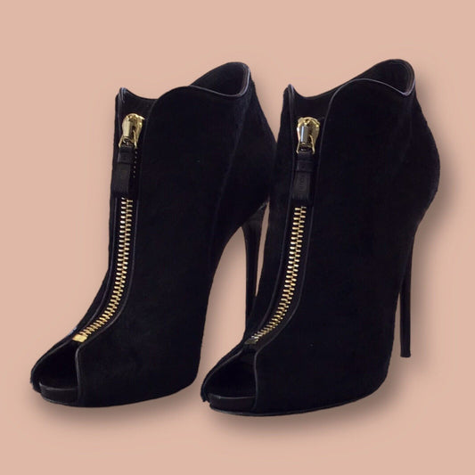 RESALE Size 41/9.5 Tom Ford Black Calf Hair Peep Toe Zip Booties W/ Original Box;  $1390