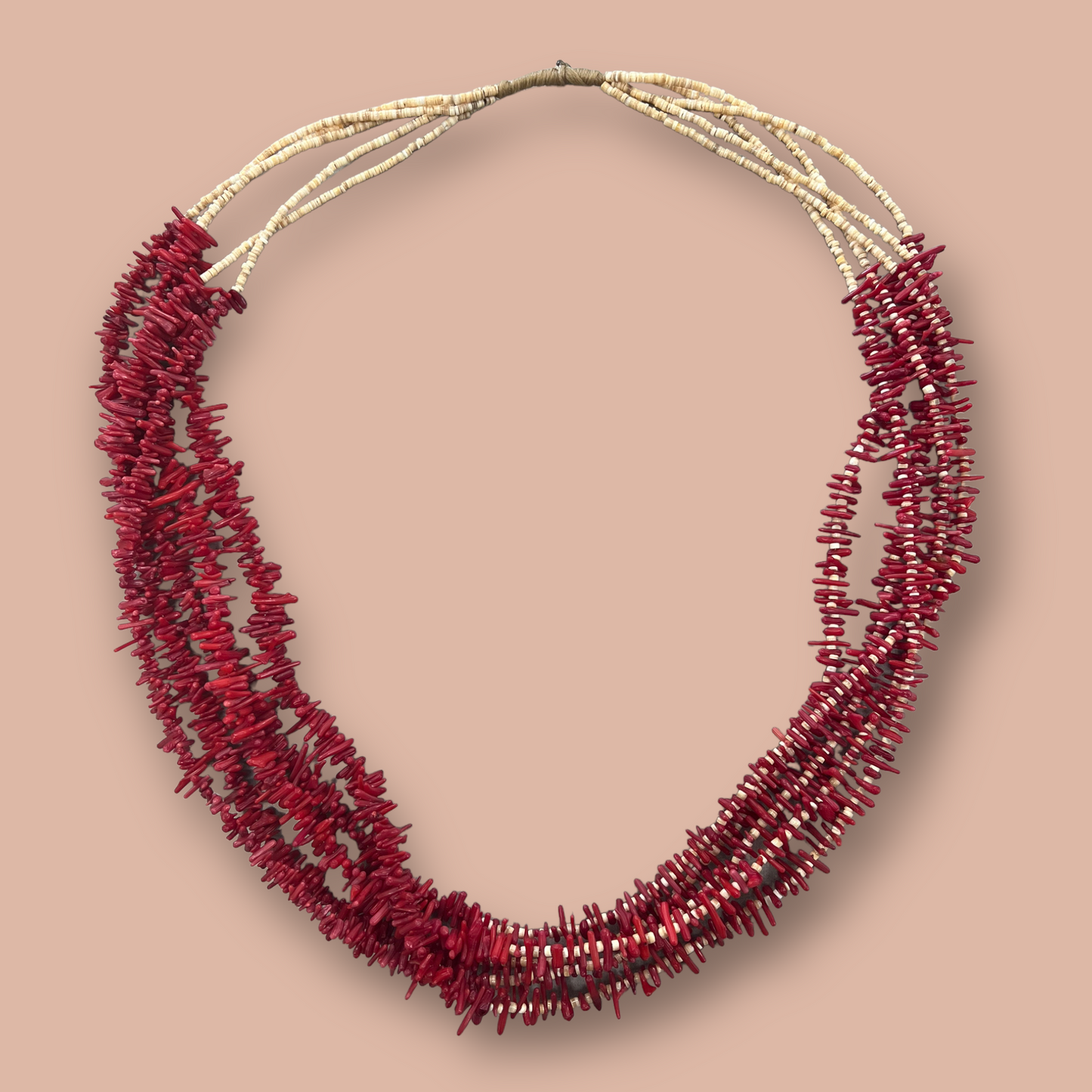RESALE Five Strand Heishi and Coral Native Necklace with Squaw Wrap
