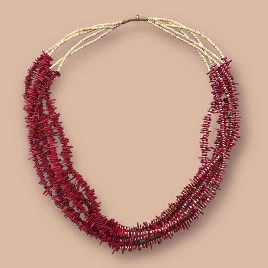RESALE Five Strand Heishi and Coral Native Necklace with Squaw Wrap