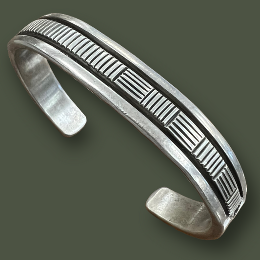 RESALE Heavy Sterling Silver Native Cuff Bracelet by Bruce Morgan