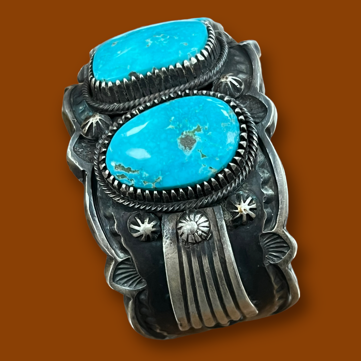 RESALE Large Heavy Turquoise Silver Cuff By Richard E. Jim