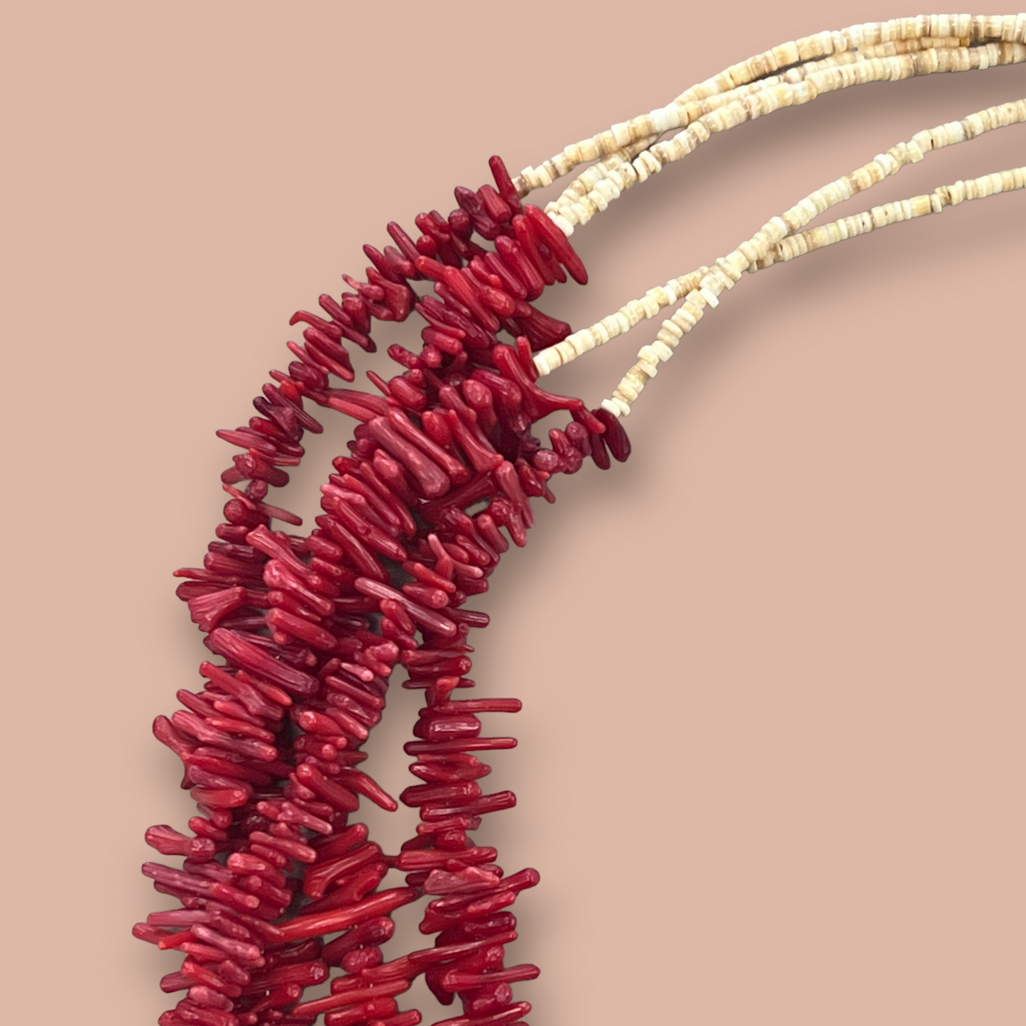 RESALE Five Strand Heishi and Coral Native Necklace with Squaw Wrap