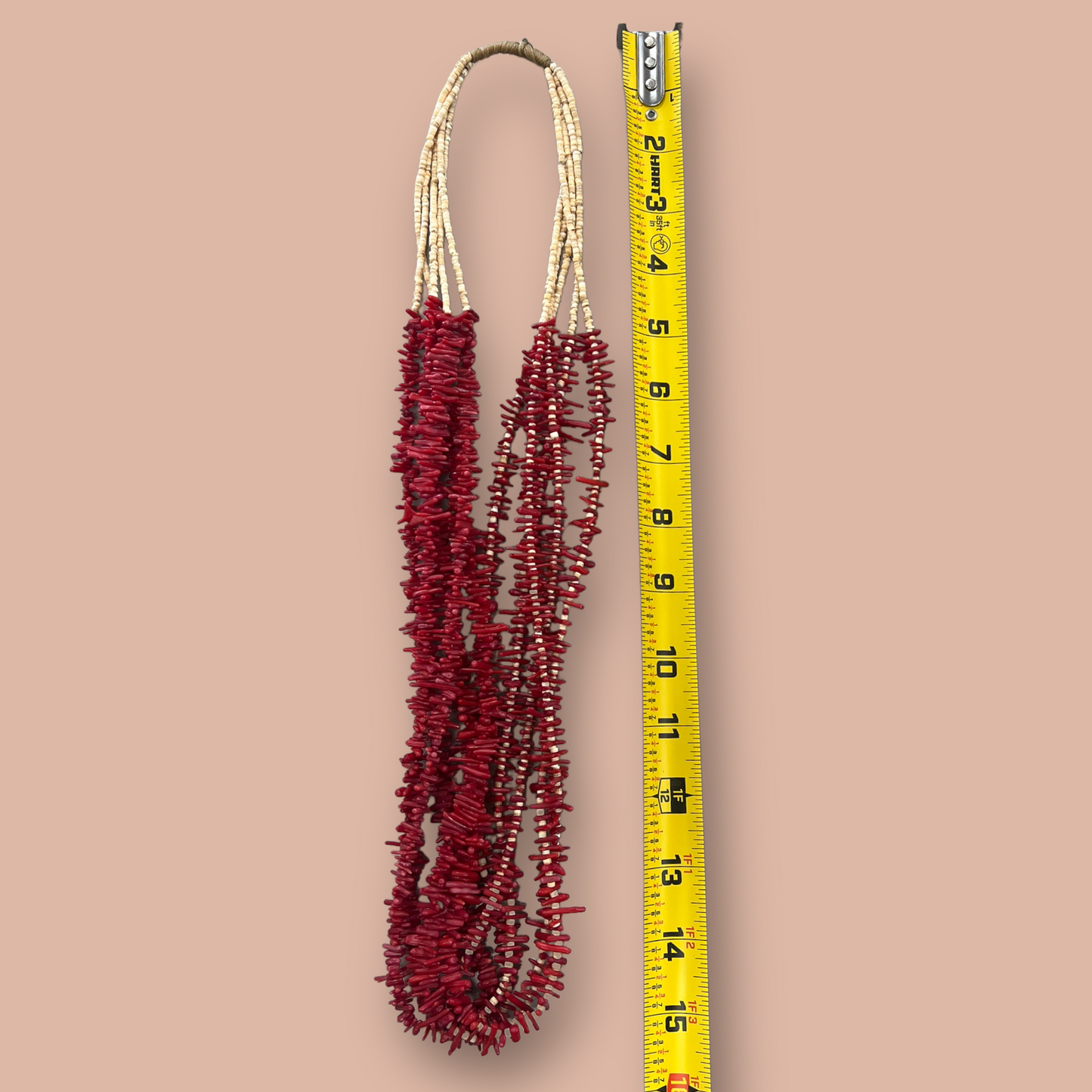 RESALE Five Strand Heishi and Coral Native Necklace with Squaw Wrap