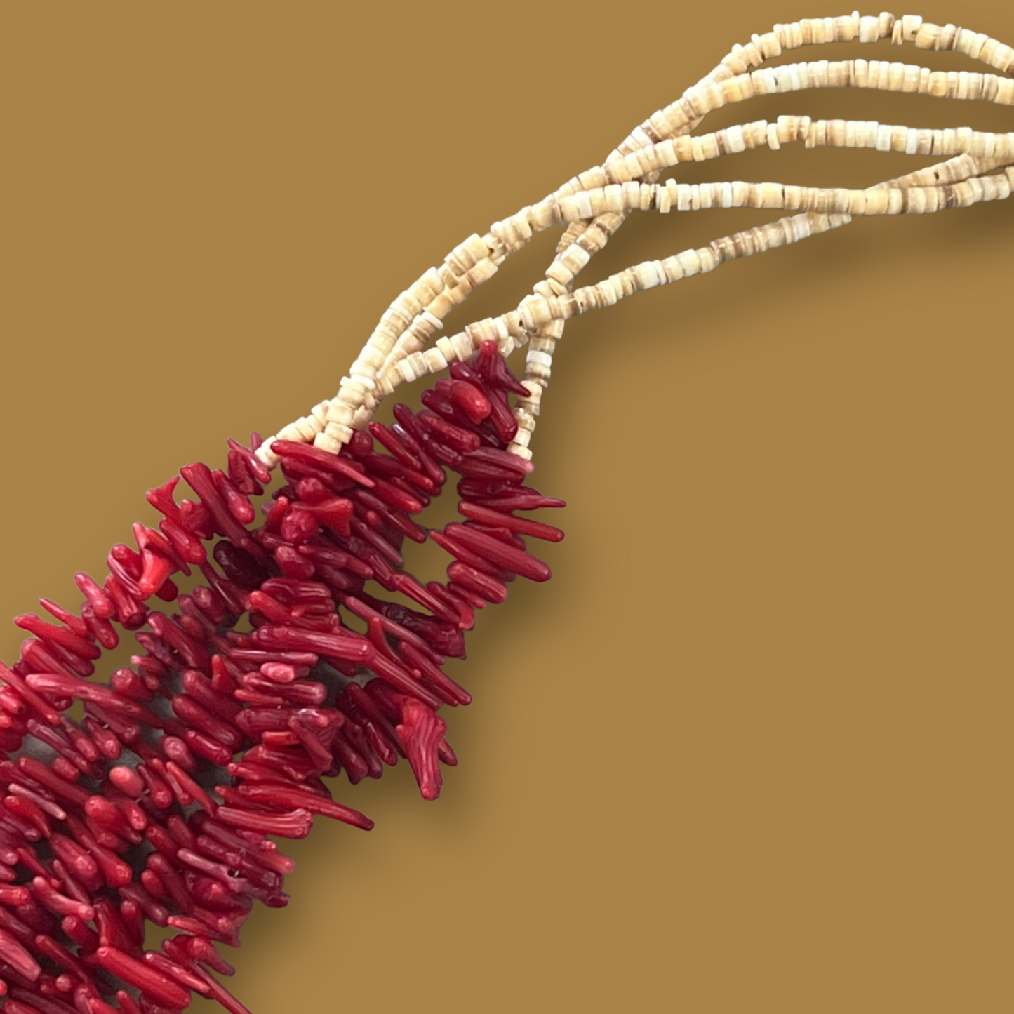RESALE Five Strand Heishi and Half Coral Half Turquoise Native Necklace with Squaw Wrap