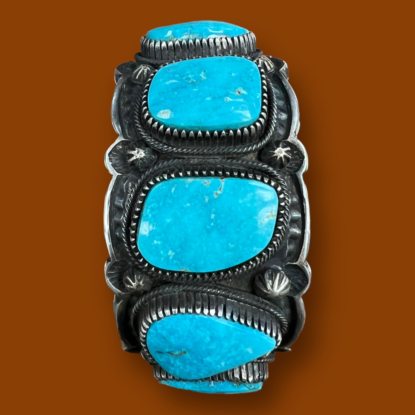RESALE Large Heavy Turquoise Silver Cuff By Richard E. Jim