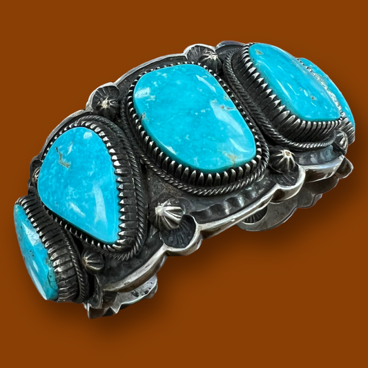 RESALE Large Heavy Turquoise Silver Cuff By Richard E. Jim